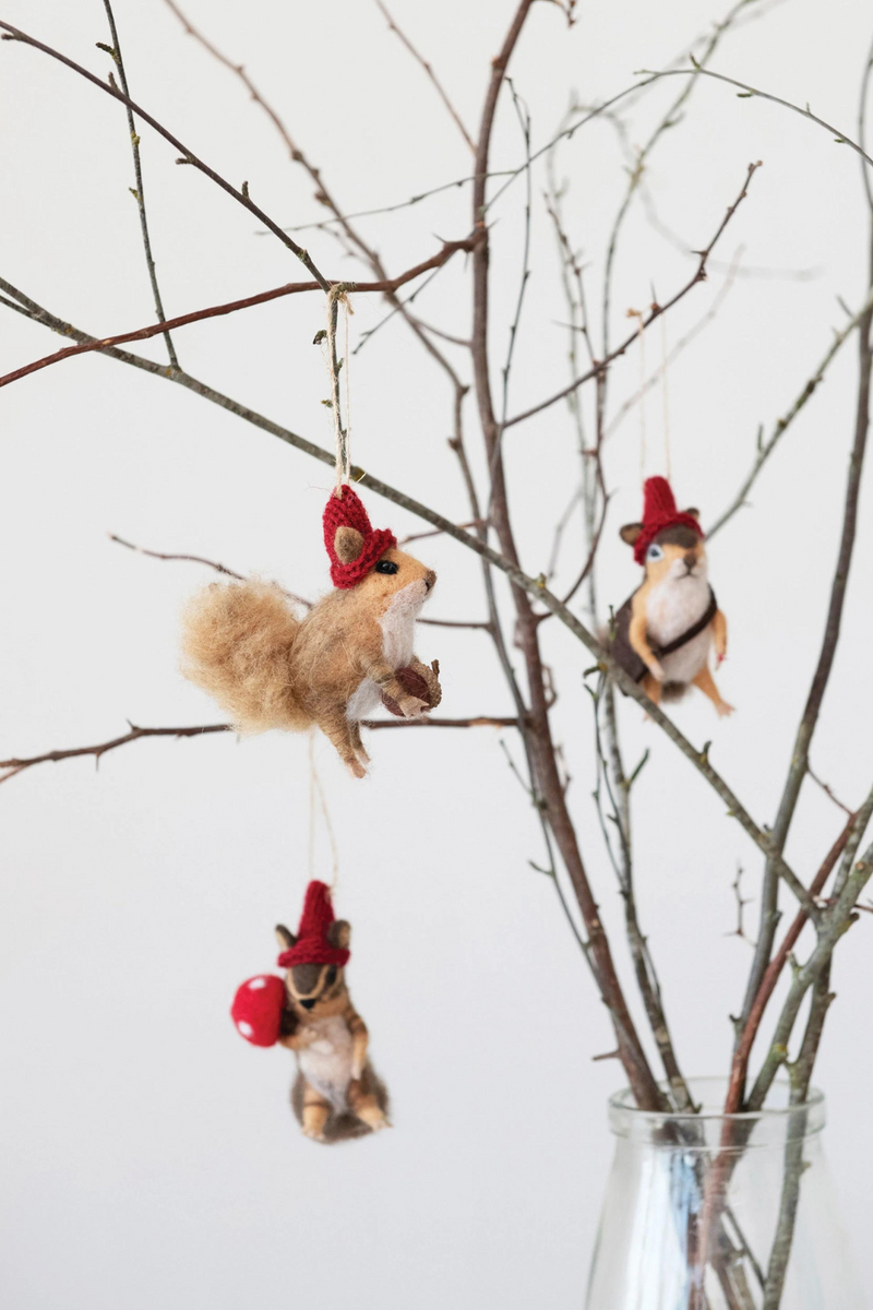 Creative Co-Op Wool Felt Squirrel in Hat Ornament