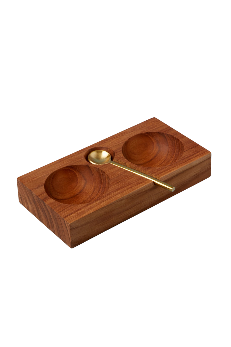 Teak Double Cellar with Gold Spoon-Be Home-ECOVIBE
