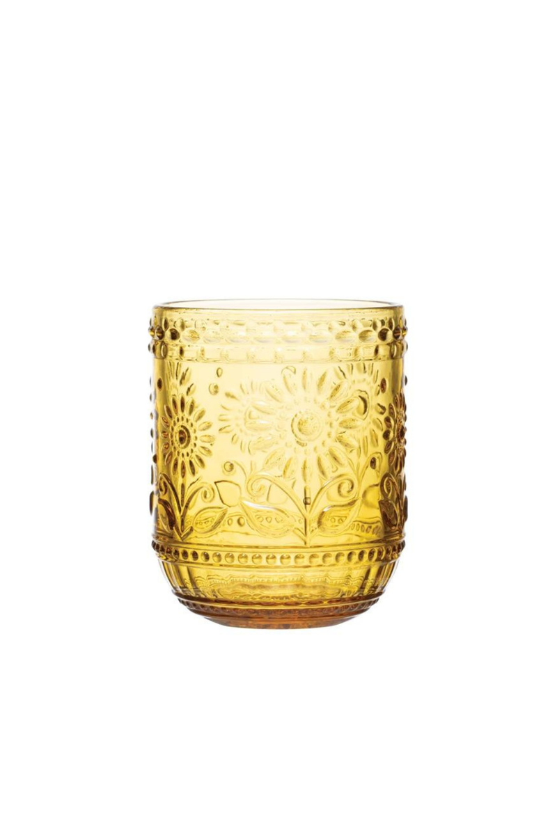 Creative Co-op Embossed Drinking Glass in Amber