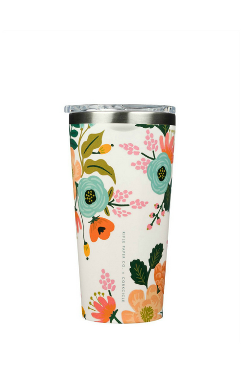 Corkcicle Tumbler in Gloss Cream Floral Reusable Drinkware