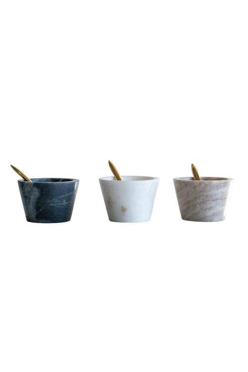 Marble Bowl + Brass Spoon Set