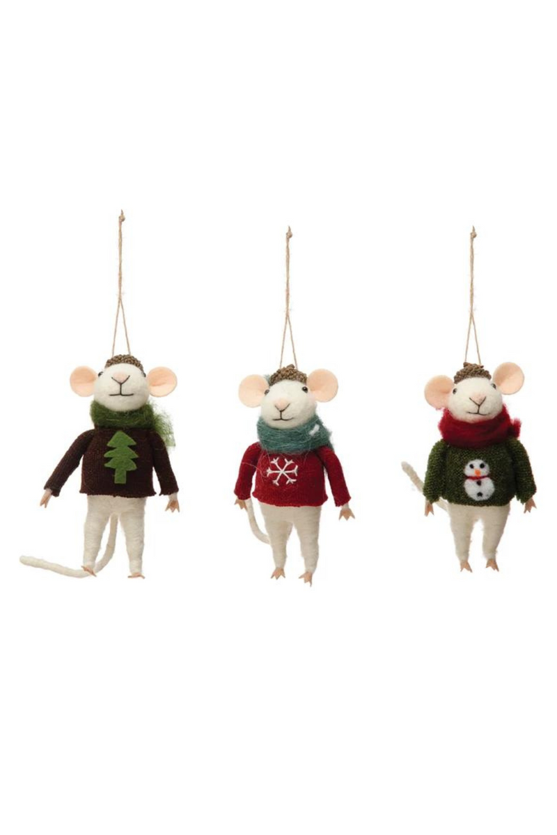 Creative Co-Op Wool Felt Sweater Mouse Ornament