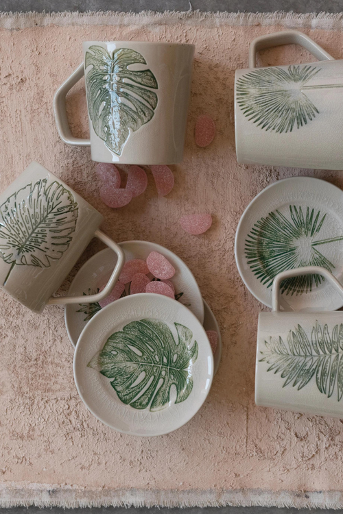 Debossed Leaf Ceramic Mug