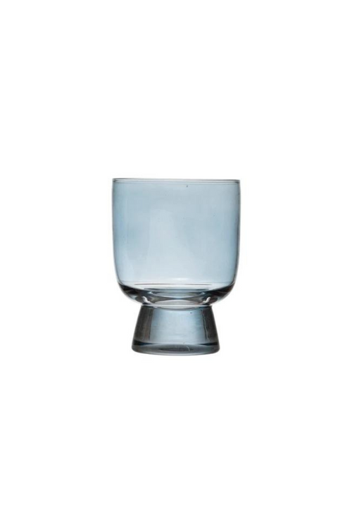 Creative Co-op Footed Drinking Glass in Steel Blue