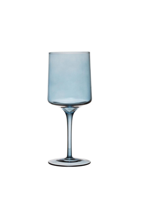 Creative Co-op Stemmed Wine Glass in Steel Blue