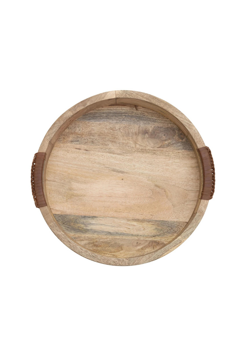 Creative Co-Op Mango Wood Tray w/ Leather Wrapped Handles