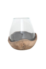 1 of 2:Glass Terrarium Vase on Natural Wood Base