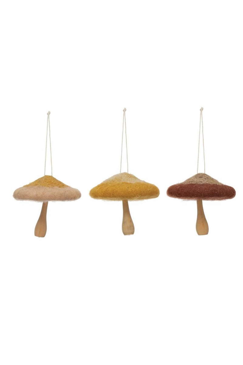 Wool + Wood Mushroom Ornament