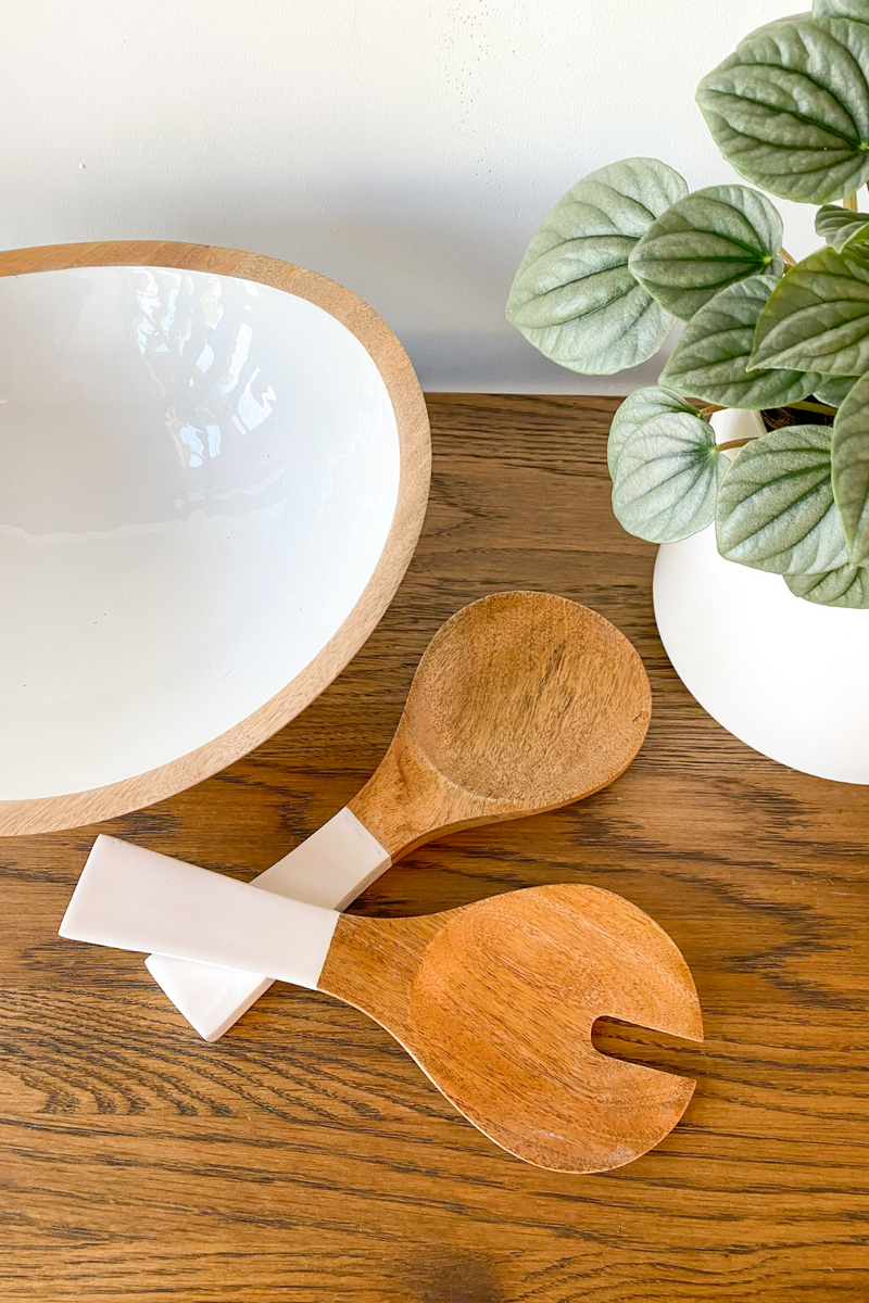 EcoVibe Style - Be Home Mango Wood & White Enamel Serving Set