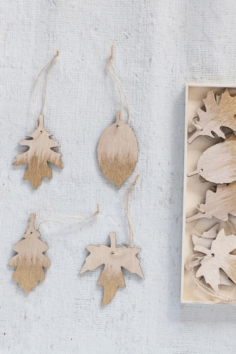 Creative Co-Op Gold Brushed Leaf Ornament Set