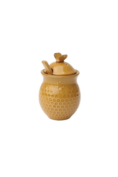 Creative-CoOp-Honeycomb-Ceramic-Honey-Jar-Wood-Dipper
