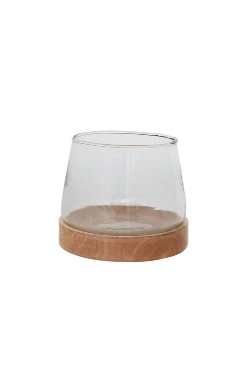 Glass Vase with Mango Wood Base