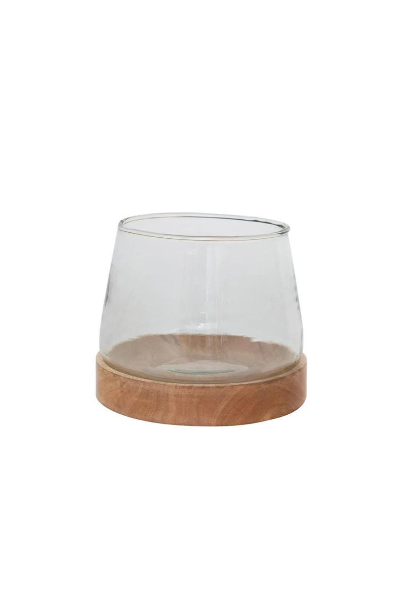 Bloomingville Glass Vase with Mango Wood Base