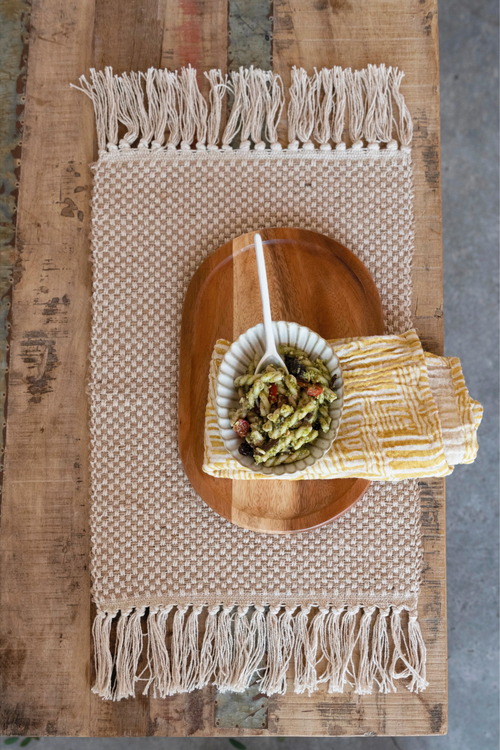     Creative-Co-Op-Woven-Jute-And-Cotton-Placemat-With-Fringe