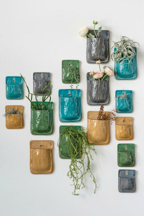 Creative-CoOp-Jewel-Glazed-Terracotta-Wall-Pot-Planter-Set