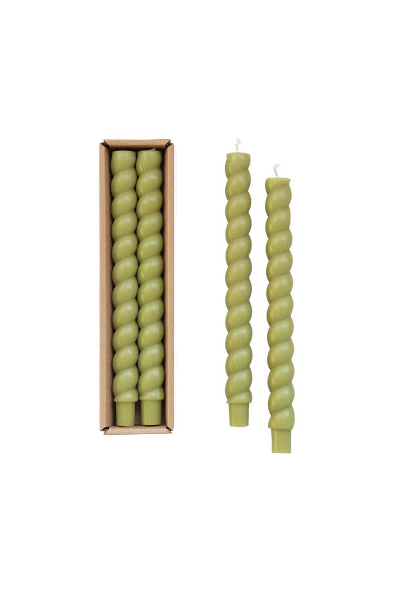 Creative-CoOp-Twisted Taper-Candles-olive