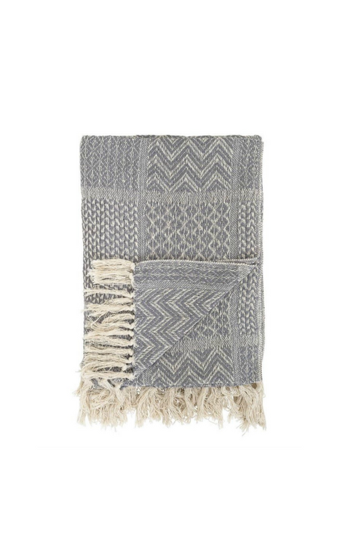 Bloomingville Recycled Cotton Patterned Grey Throw