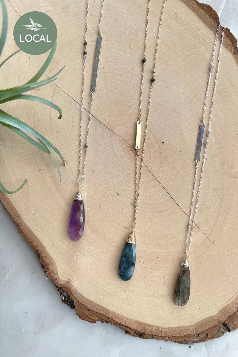 Elysium Jewelry Silver + Faceted Gem Drop Necklace
