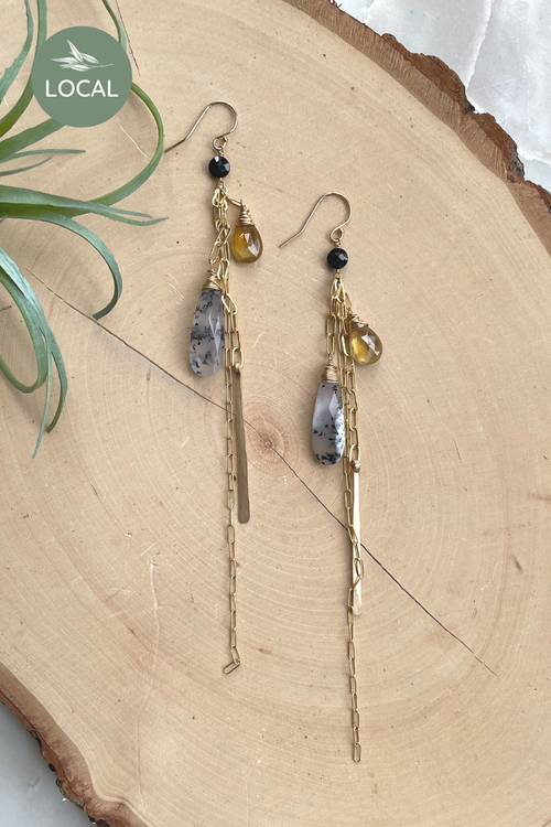 Elysium Jewelry Cascading Gem + Gold Chain Drop Earrings in Yellow Sapphire