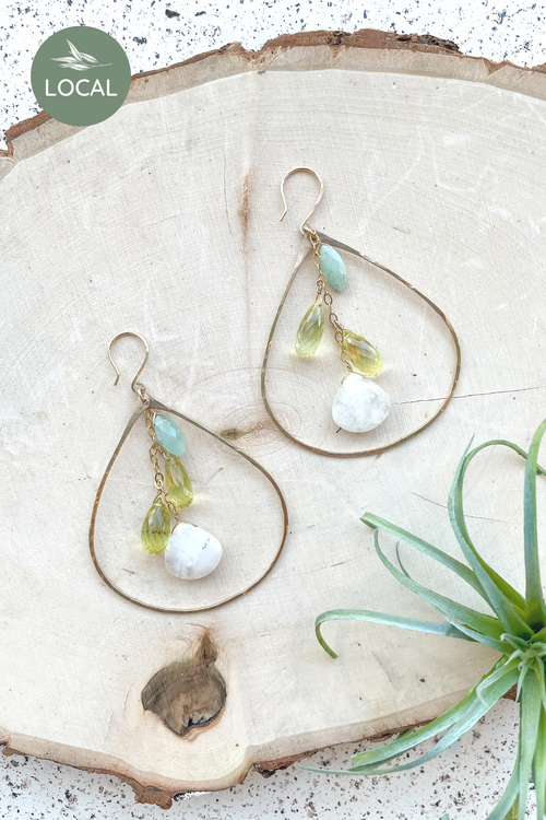 Gold Multi Gem Teardrop Earrings