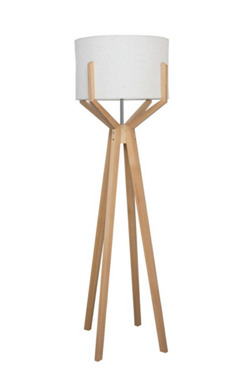 Creative Co-op Nest Wood Floor Lamp with Linen Shade