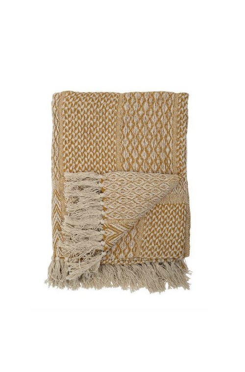 Bloomingville Recycled Cotton Patterned Yellow Throw