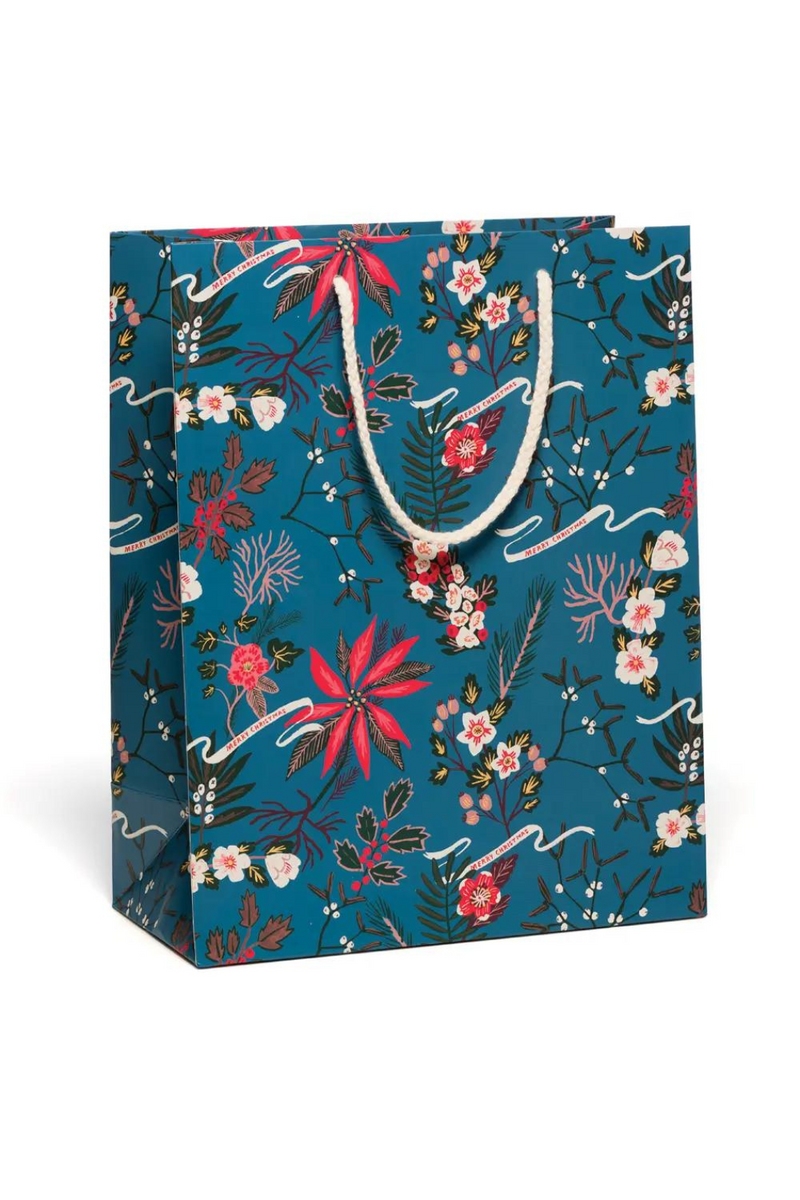 Red-Cap-Blue-Poinsettia-Gift-Bag-Holiday-Wrap