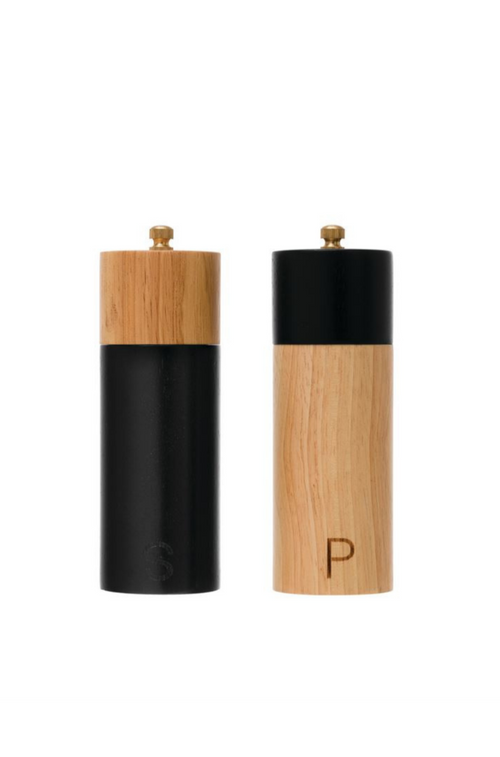 Two-Tone Rubberwood Salt + Pepper Mill Set