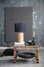 Bloomingville Rattan + Wood Table Lamp with Black Jute Shade