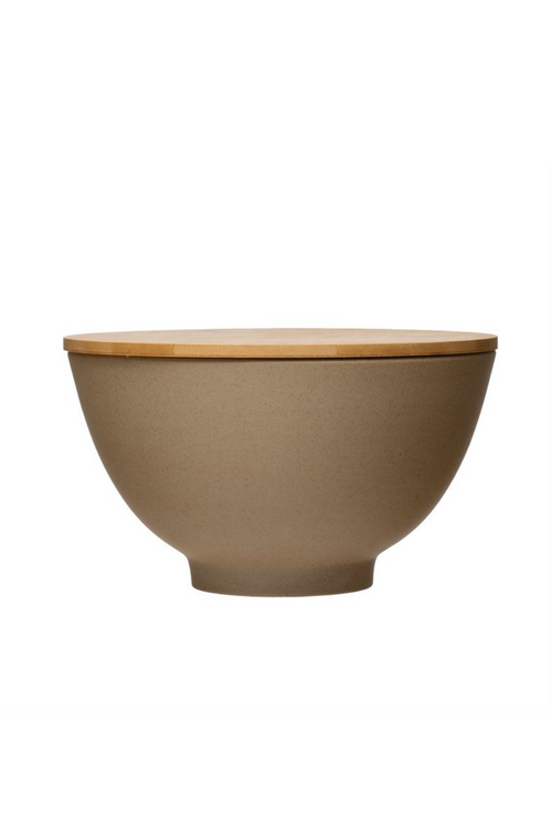 Bloomingville Stoneware Bowl with Bamboo Lid- Large