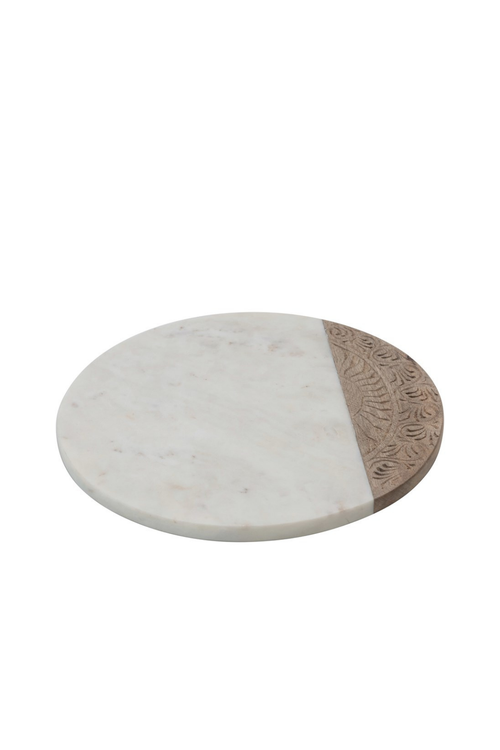 Creative Co-op Hand-Carved Round Mango Wood + Marble Board DF4994