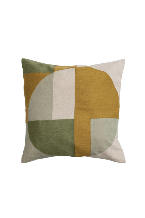 Bloomingville Green Geometric Cotton + Linen Pillow