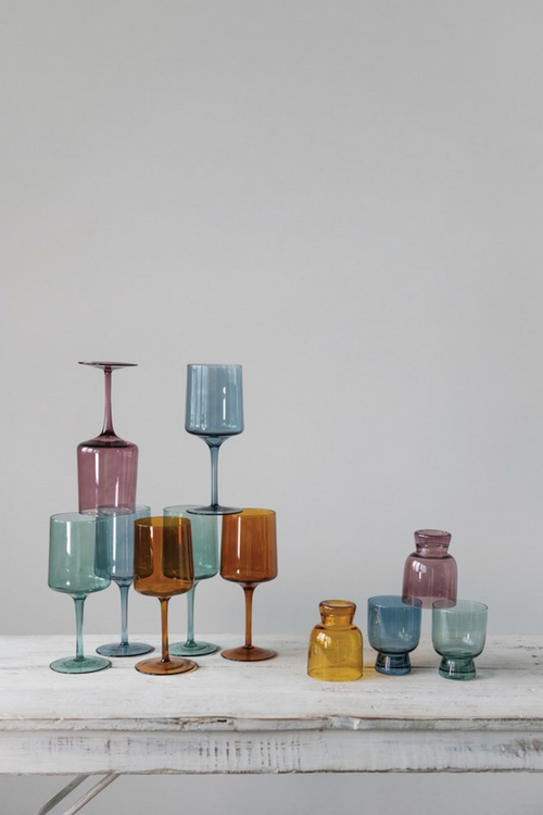 Creative Co-op Stemmed Wine Glass in Steel Blue