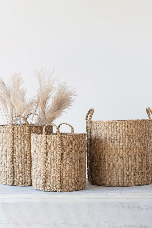 Creative Co-op Woven Seagrass Handled Baskets DF3917