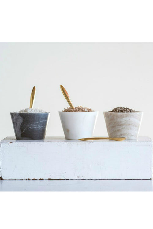 Marble Bowl + Brass Spoon Set